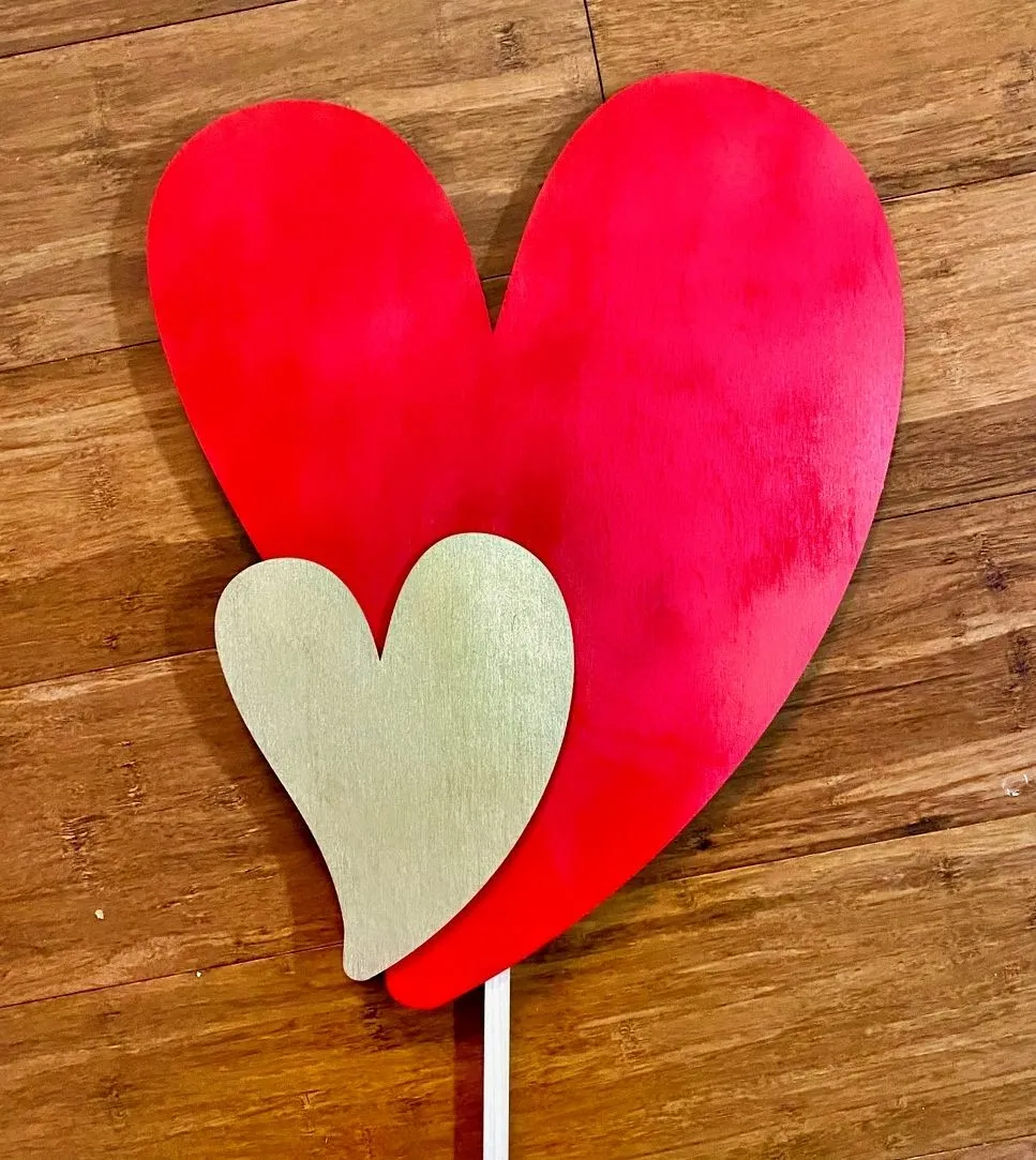 Modern Heart Duo Garden Stakes with Accent Shimmer