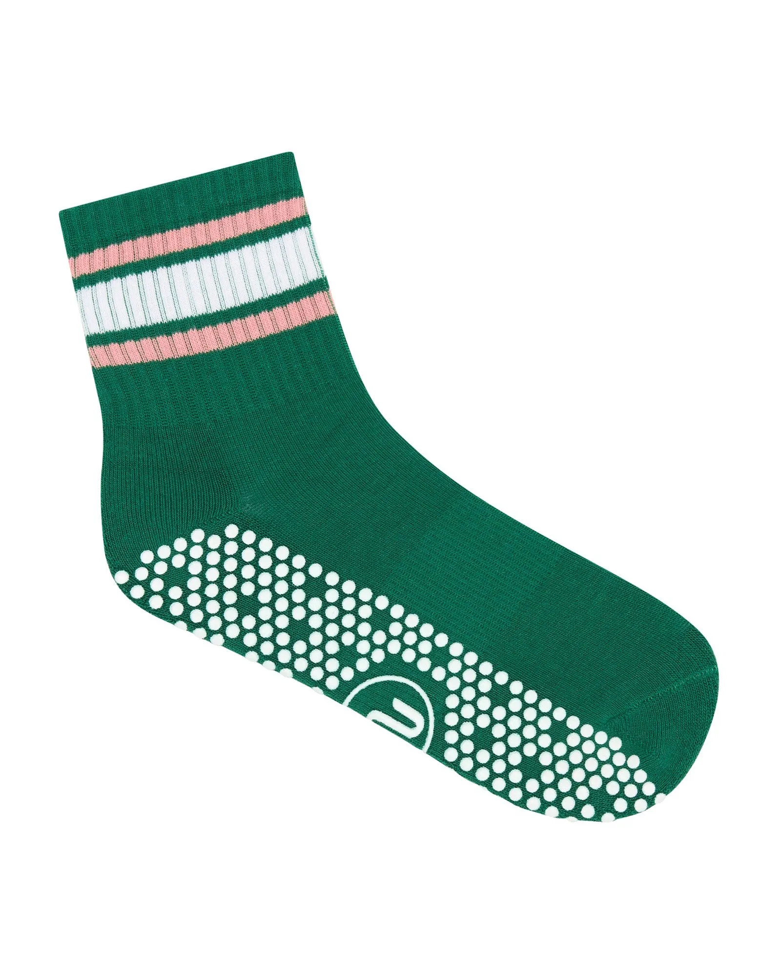 Move Active Crew Non Slip Grip Socks - Emerald Rose Stripe