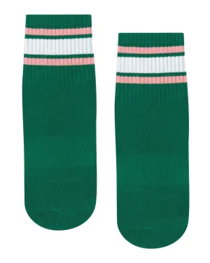 Move Active Crew Non Slip Grip Socks - Emerald Rose Stripe