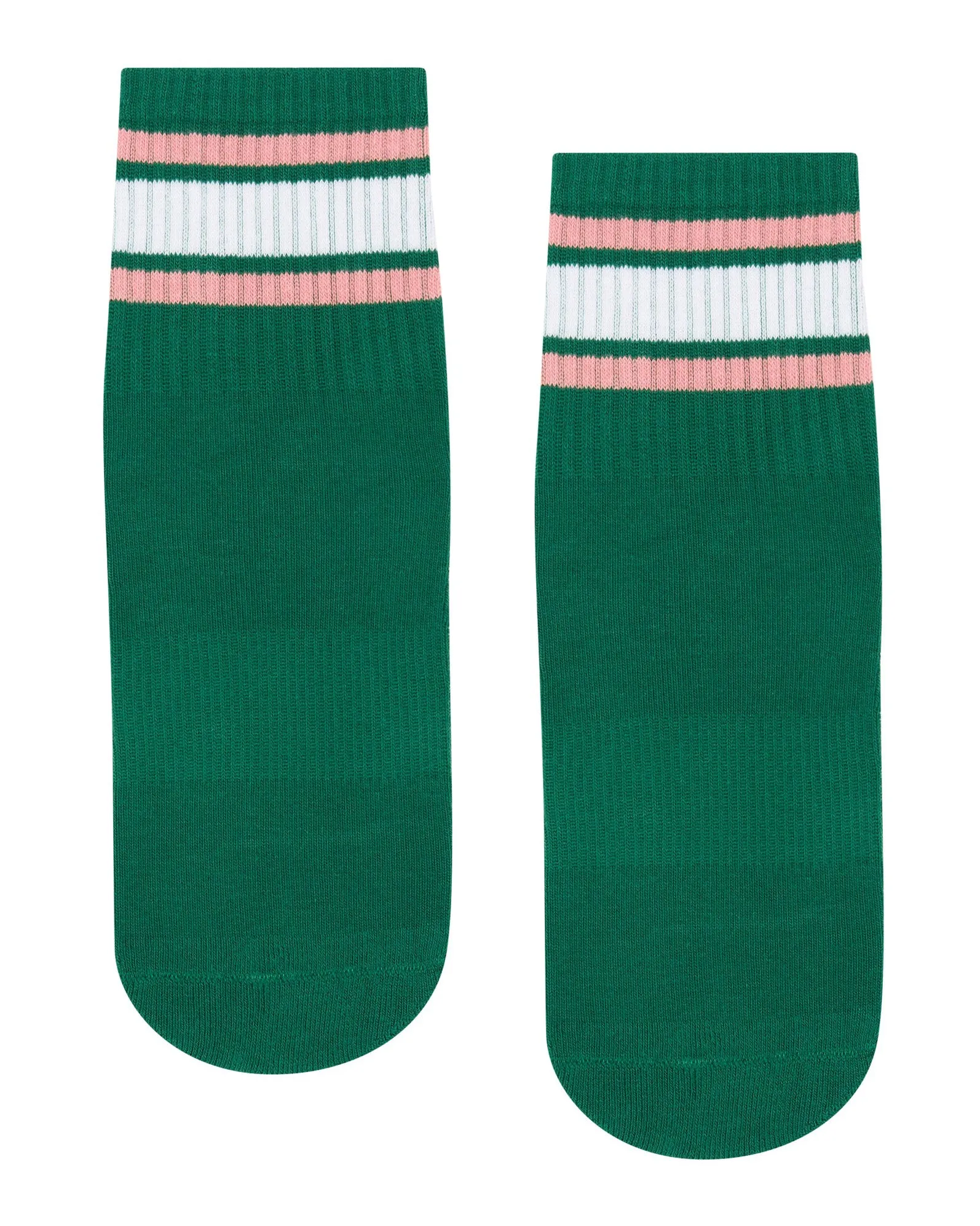 Move Active Crew Non Slip Grip Socks - Emerald Rose Stripe