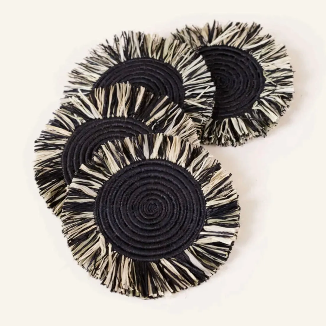 Natural or Black Raffia Coaster Set /4