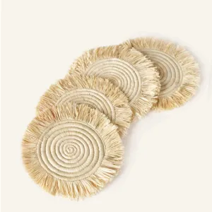Natural or Black Raffia Coaster Set /4