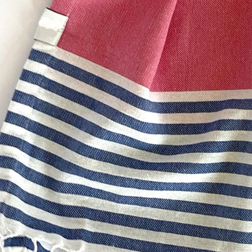 Navy Blue Red and White Striped Design Poncho Towel