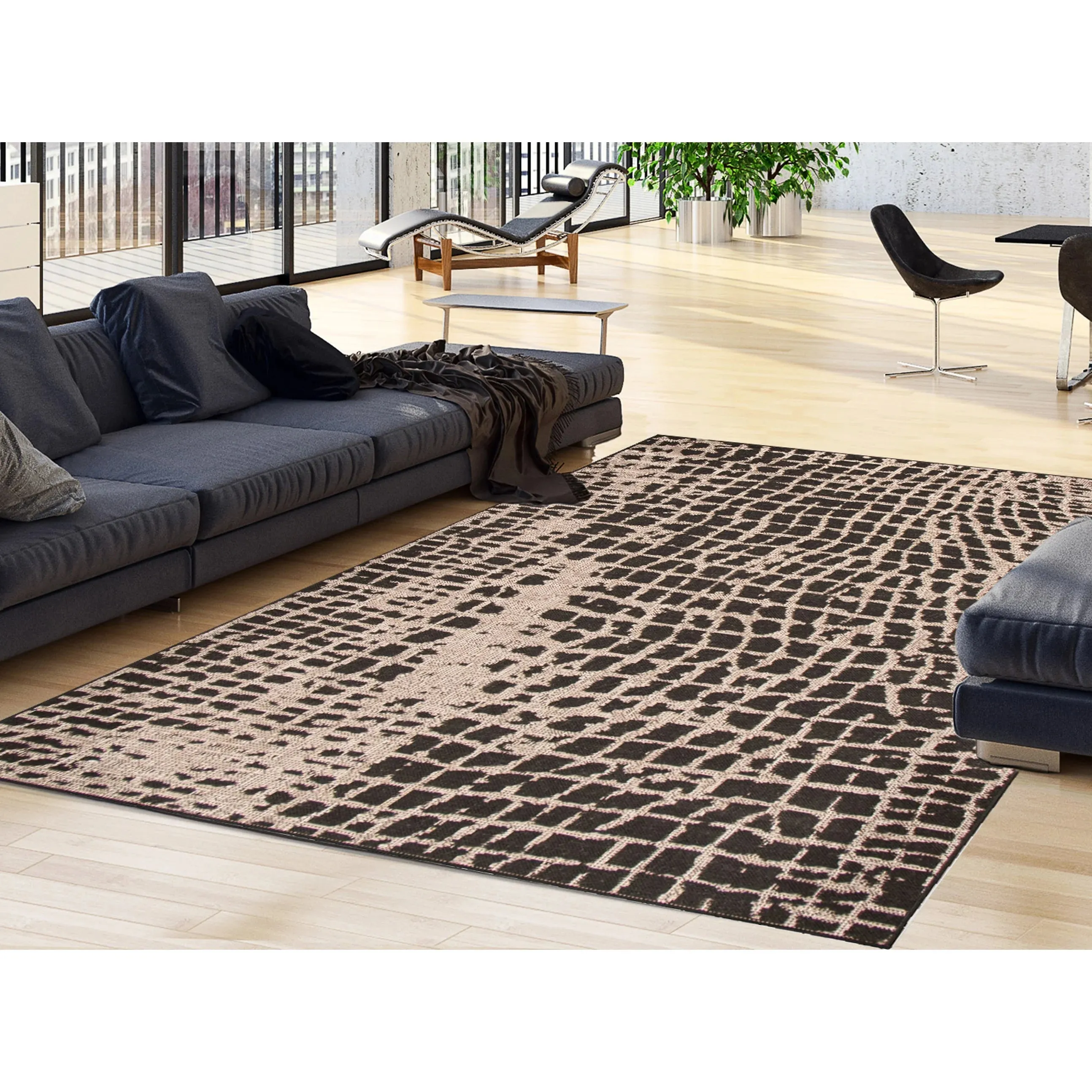 New ECARPET Indoor/Outdoor Sisal Safari Black/Silver Area Rug for Patio, Deck, Backyard, Camping, Water Proof Carpet, 5FT 3 inch X 7 Ft 7 Inch
