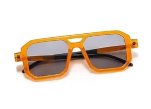 NEW Jollyholla Rectangle Sunglasses Women Men Gradients Lens Alloy Frame Designer UV400 Protection, Orange/Grey, Includes Carrying Case