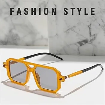 NEW Jollyholla Rectangle Sunglasses Women Men Gradients Lens Alloy Frame Designer UV400 Protection, Orange/Grey, Includes Carrying Case
