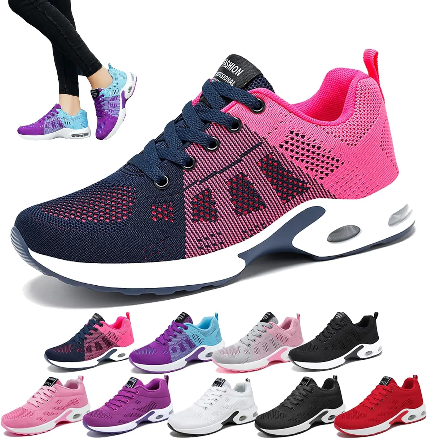 New Musabela Orthopedic Sneakers for Girls/Women,Slip-On Air Cushion Breathe Mesh Running Walking Shoes, Pink Sz 6