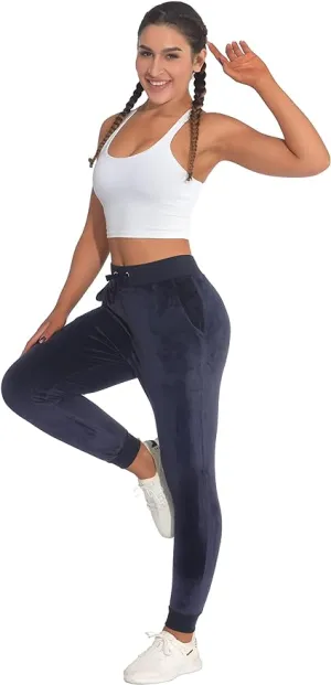 New Women's vdbm Drawstring Velvet Velour Front Slant Pockets Casual Joggers, great for all seasons! Navy Sz 2X!