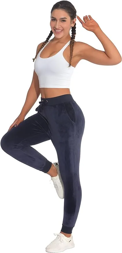 New Women's vdbm Drawstring Velvet Velour Front Slant Pockets Casual Joggers, great for all seasons! Navy Sz 2X!