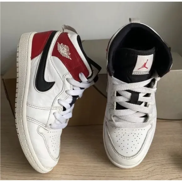 Nike Jordan 1 Mid White Black Gym Red (PS) Kids Sneakers- SZ 13.5.