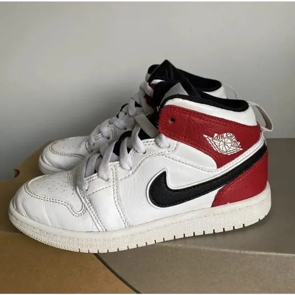 Nike Jordan 1 Mid White Black Gym Red (PS) Kids Sneakers- SZ 13.5.