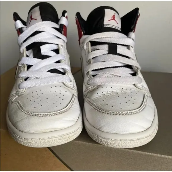 Nike Jordan 1 Mid White Black Gym Red (PS) Kids Sneakers- SZ 13.5.