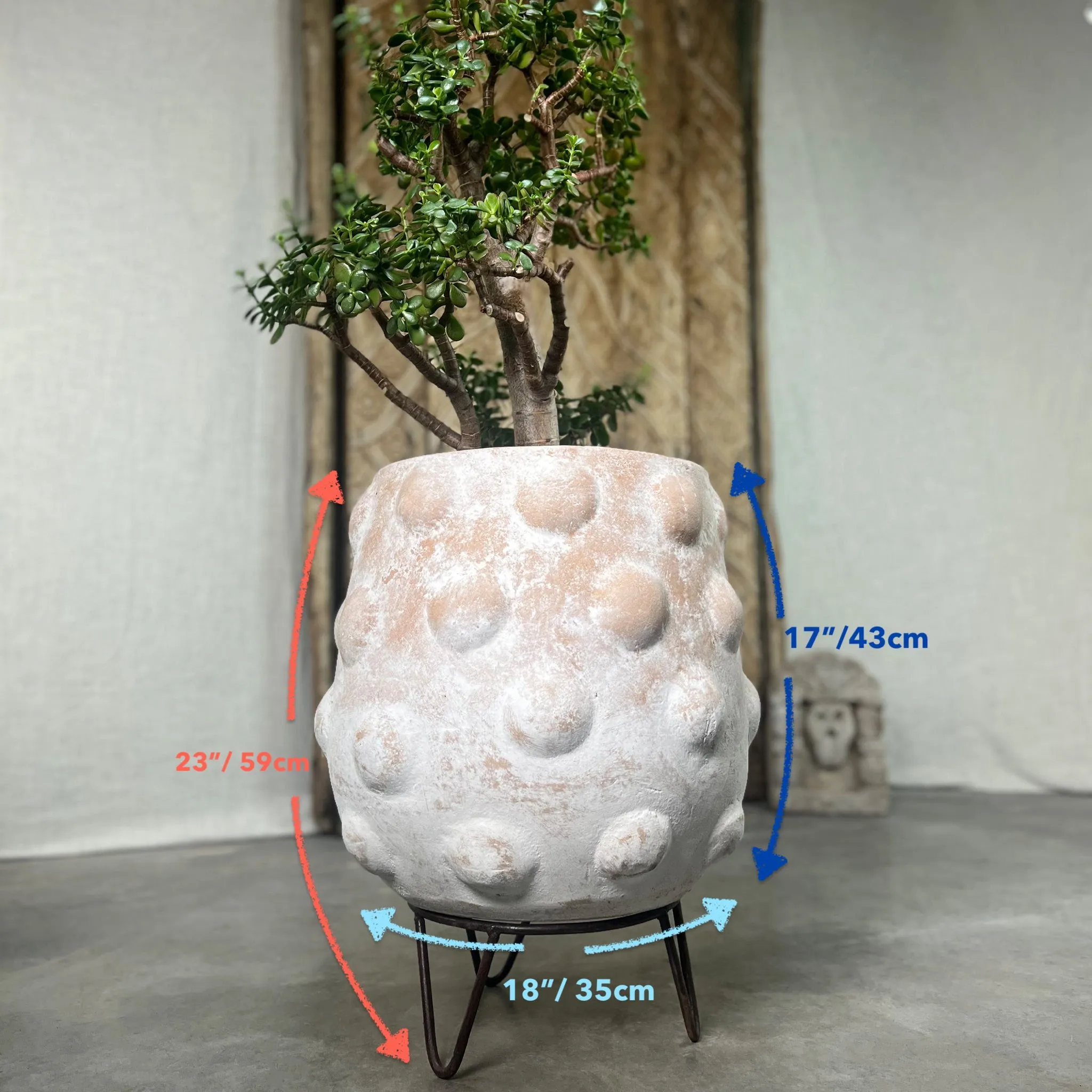Node Planter, Large Terracotta Pot with Iron Stand.