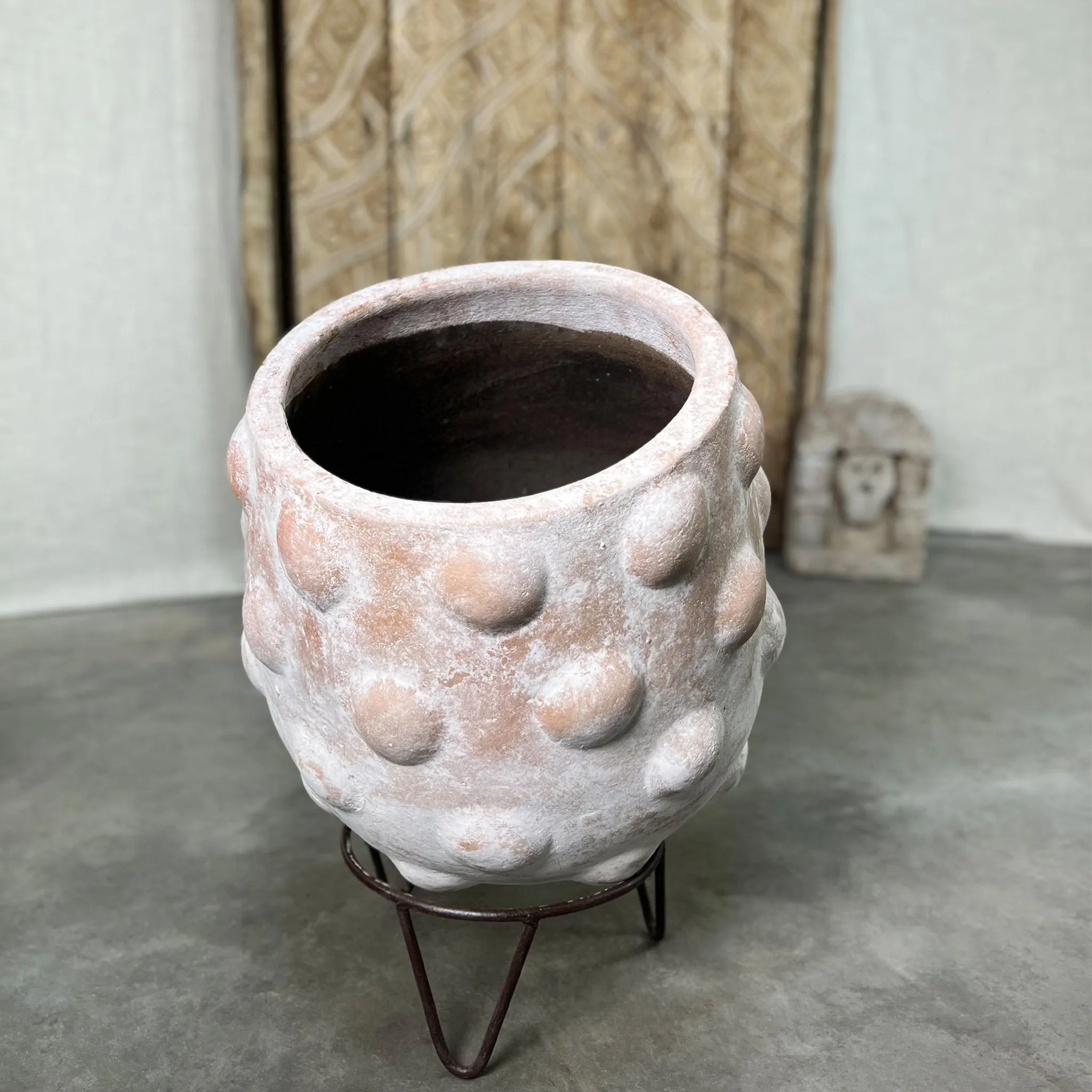 Node Planter, Large Terracotta Pot with Iron Stand.