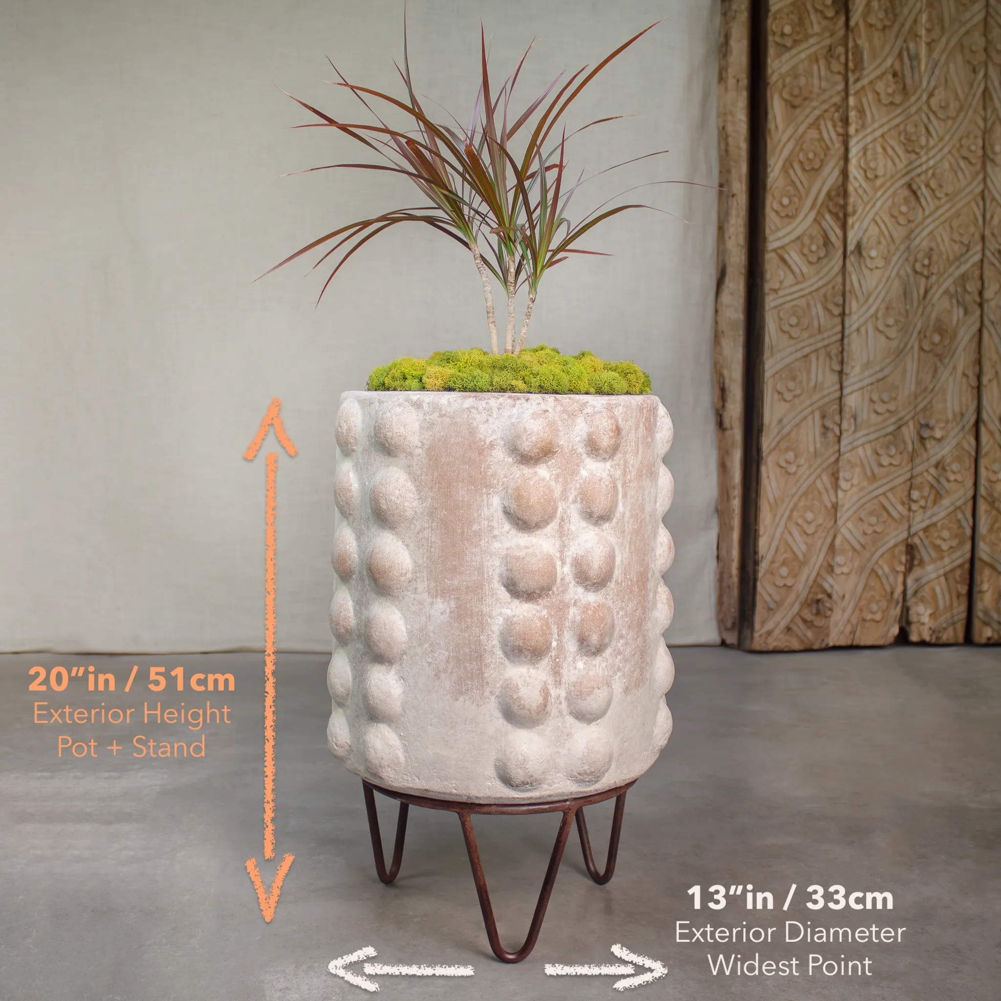 Node Planter, Terracotta Pot, Tall. Malto Finish