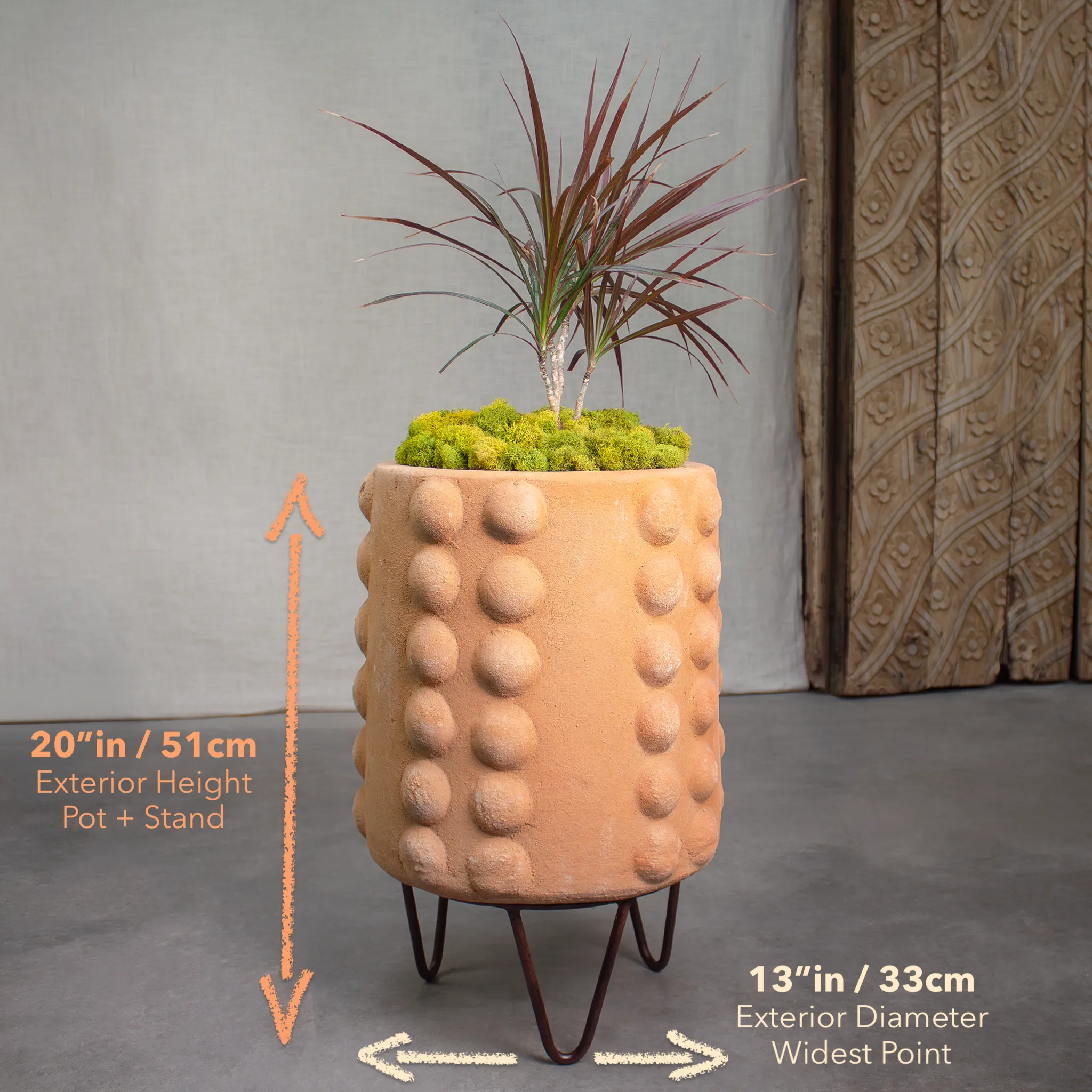 Node Planter, Terracotta pot, Tall. Natural Terracotta