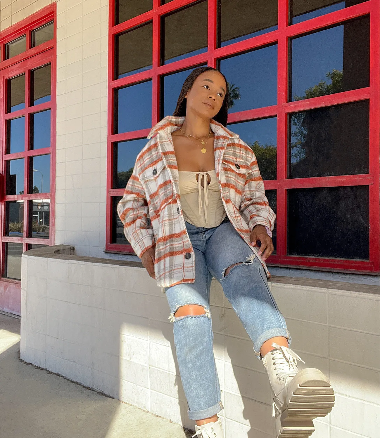 Off The Grid Shacket(Natural/Coral)