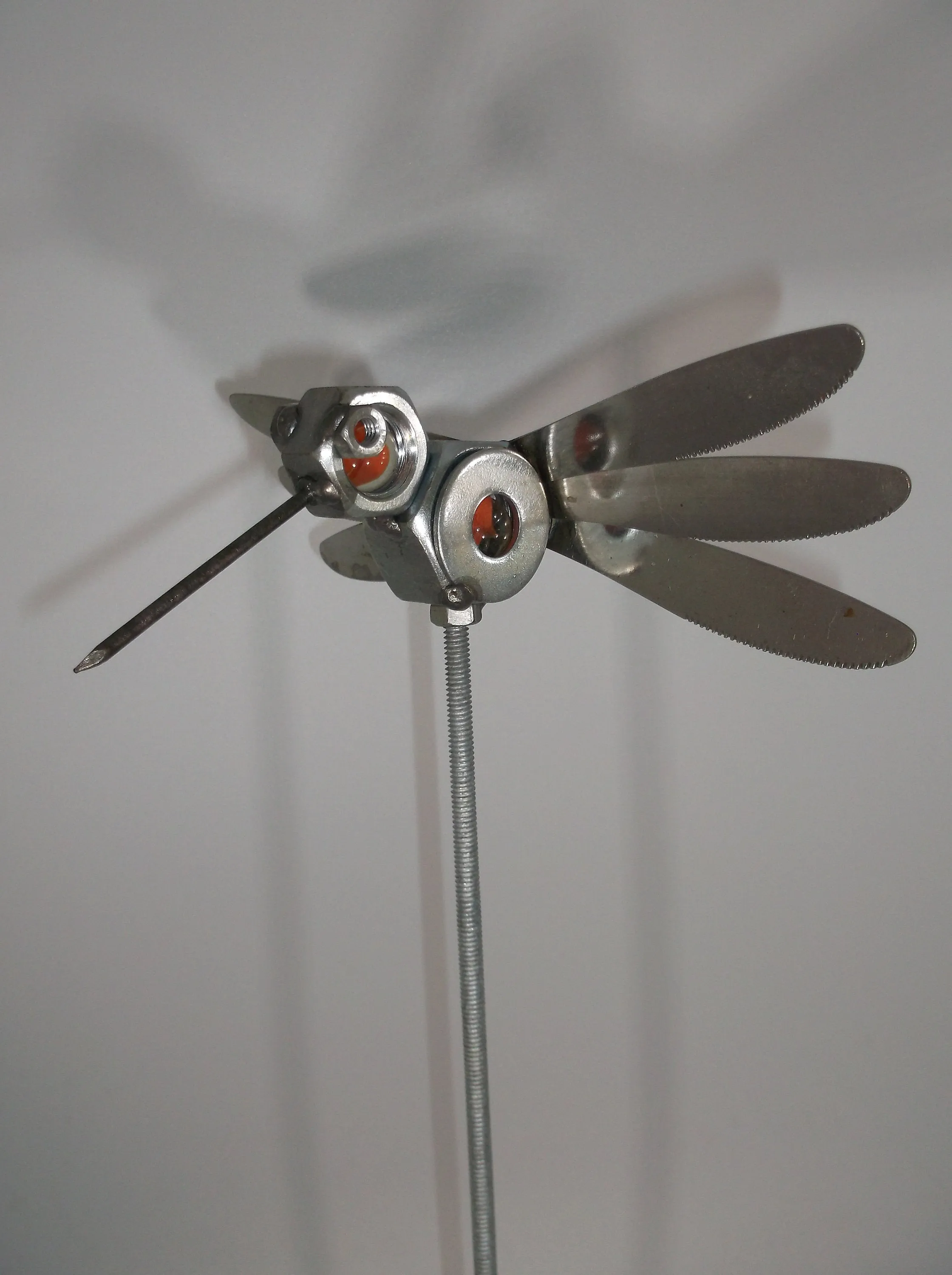Orange Humming Bird, Metal Welded Yard Sculpture, Garden Stake