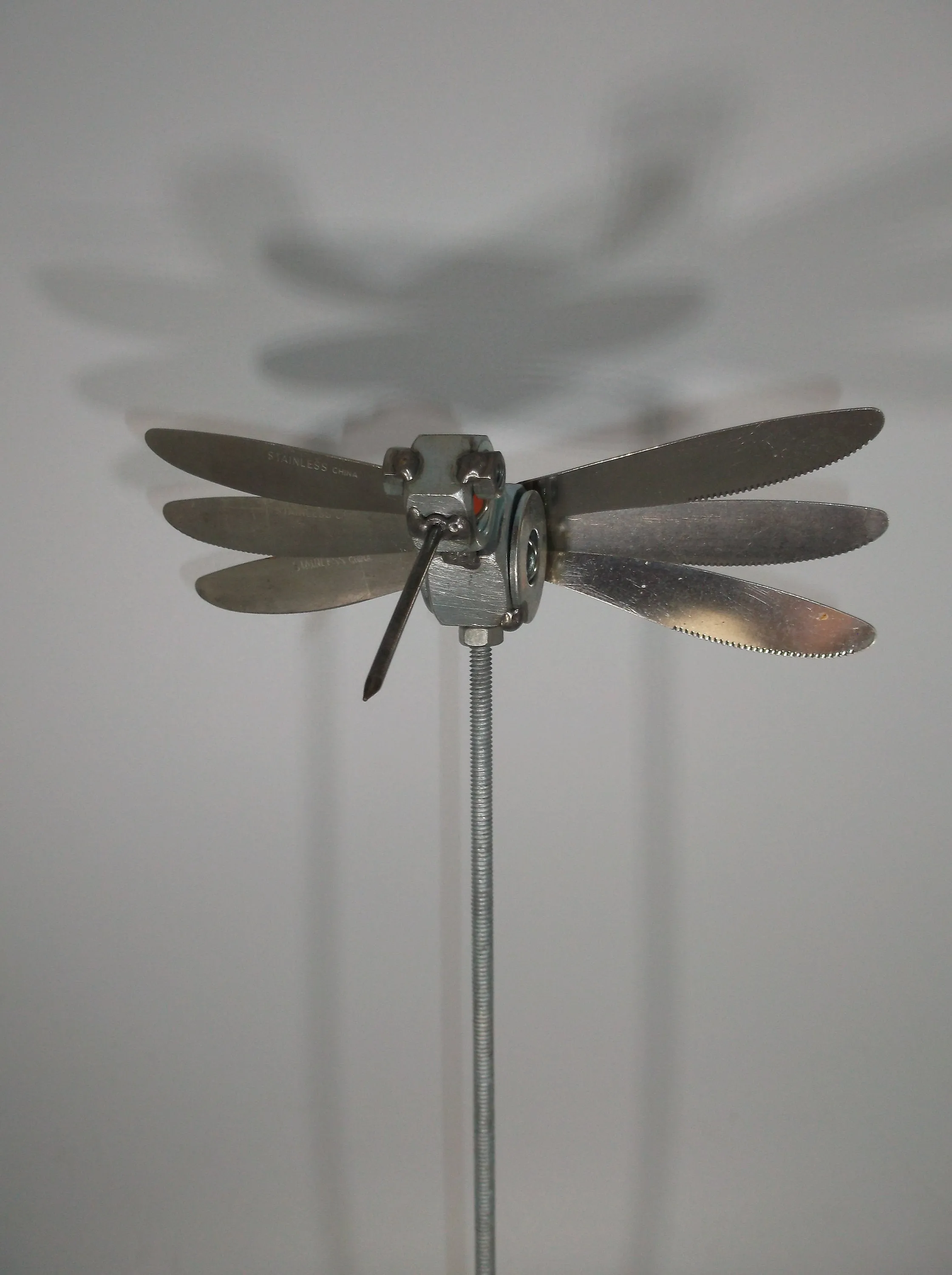 Orange Humming Bird, Metal Welded Yard Sculpture, Garden Stake