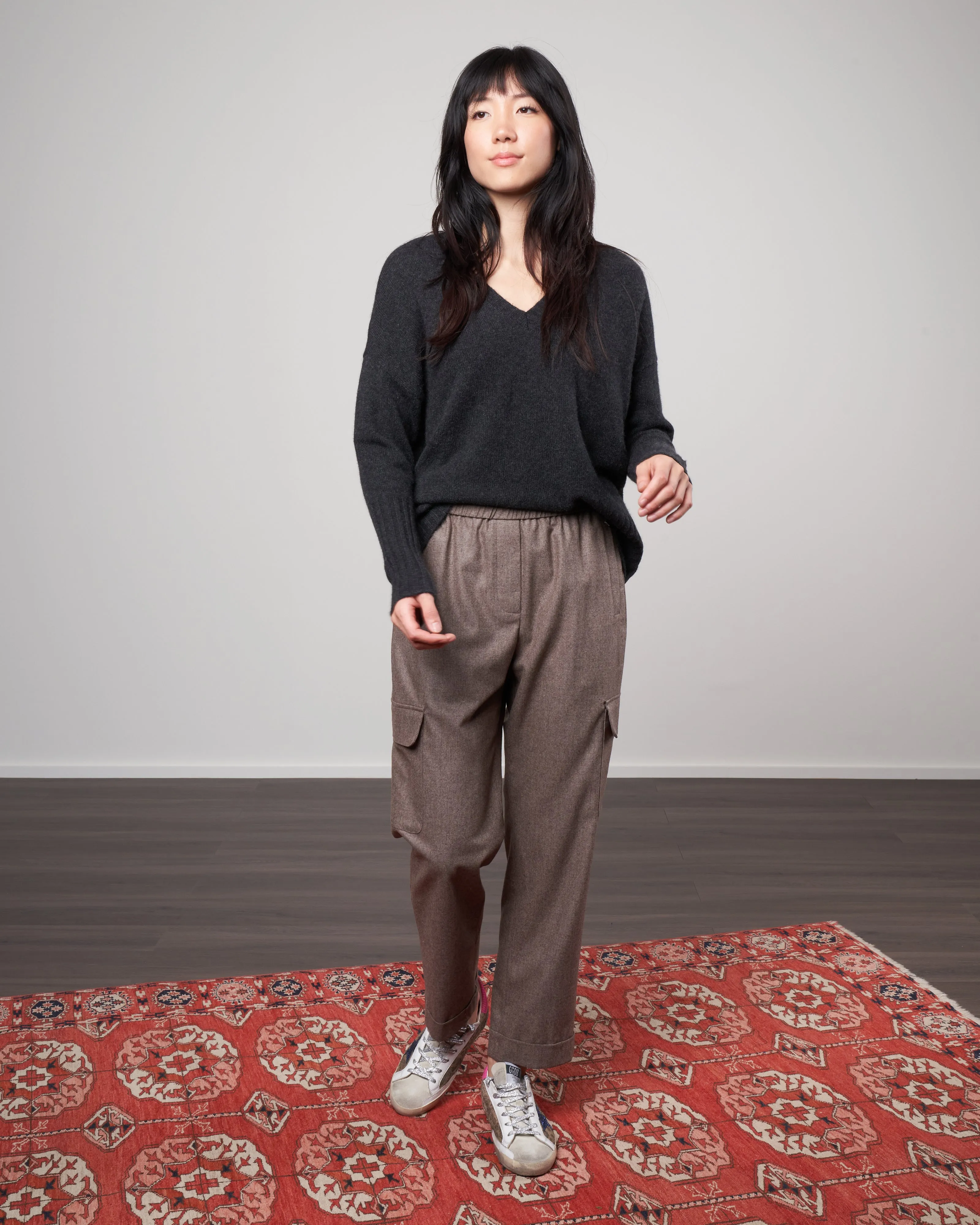 oversized v neck sweater - charcoal