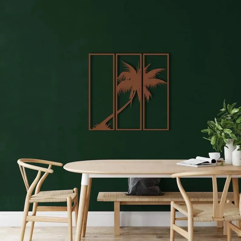 Palm Tree 3 Panels Metal Wall Art