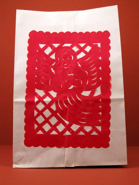 Paper Luminarias with Papel Picado for Christmas, set of 6