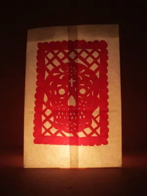 Paper Luminarias with Papel Picado for Dia de Muertos, set of 4