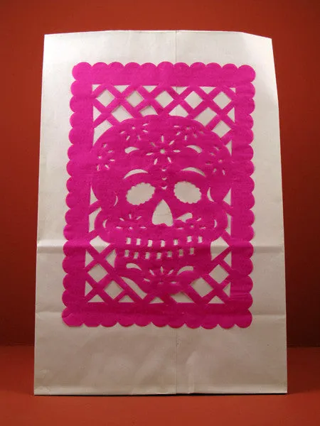 Paper Luminarias with Papel Picado for Dia de Muertos, set of 4