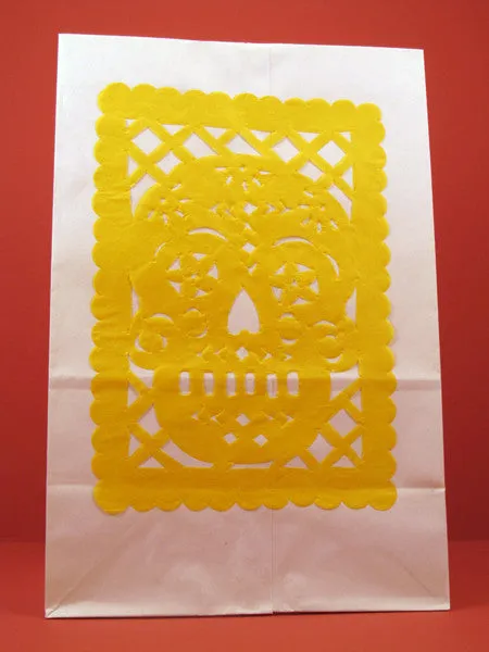 Paper Luminarias with Papel Picado for Dia de Muertos, set of 4