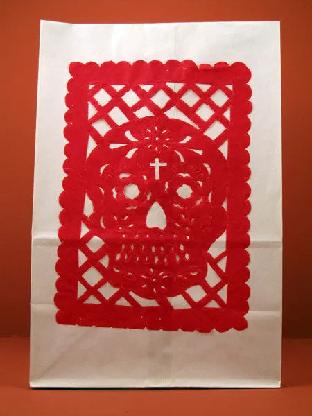 Paper Luminarias with Papel Picado for Dia de Muertos, set of 4