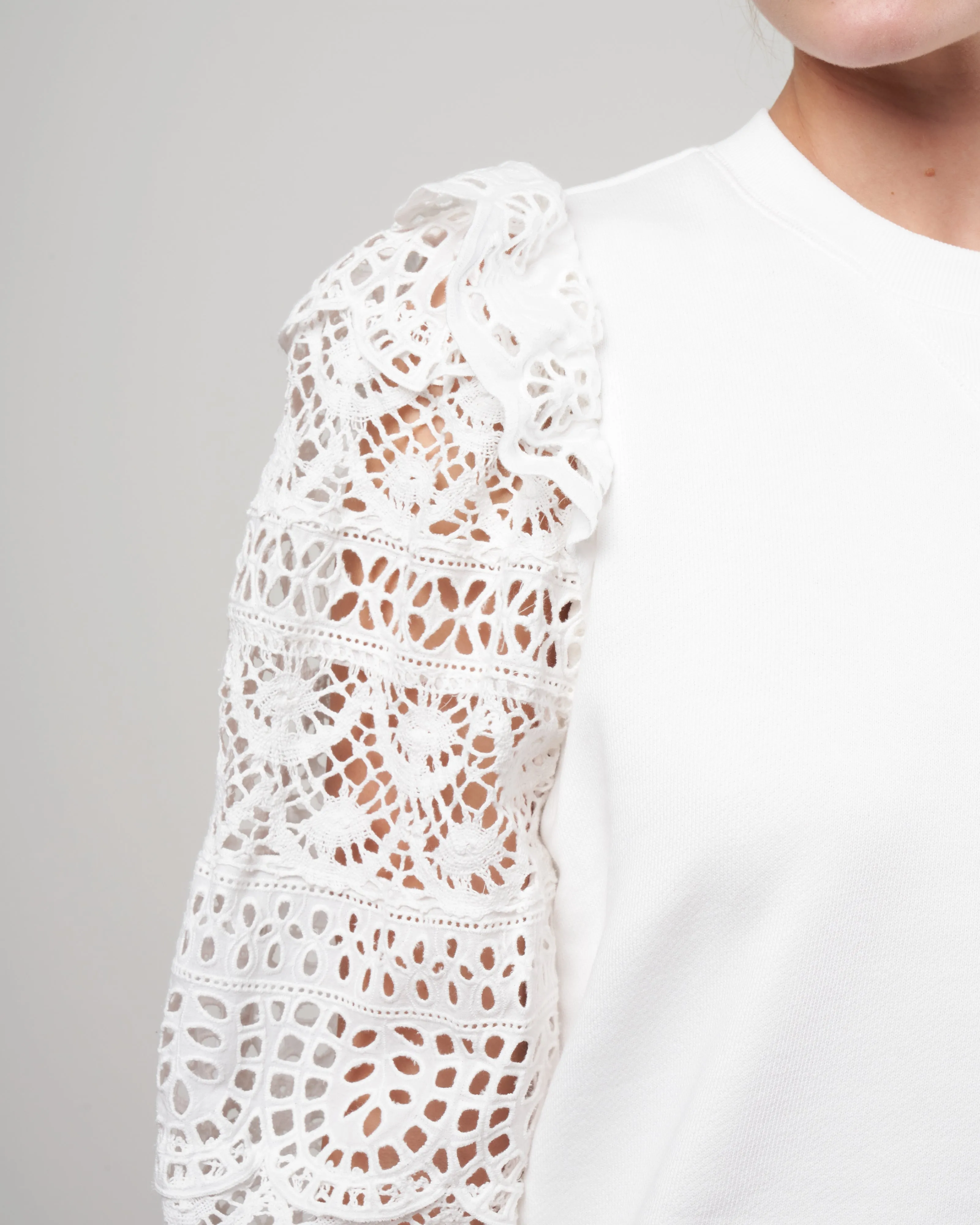 patrizia lace long sleeve combo sweatshirt - white