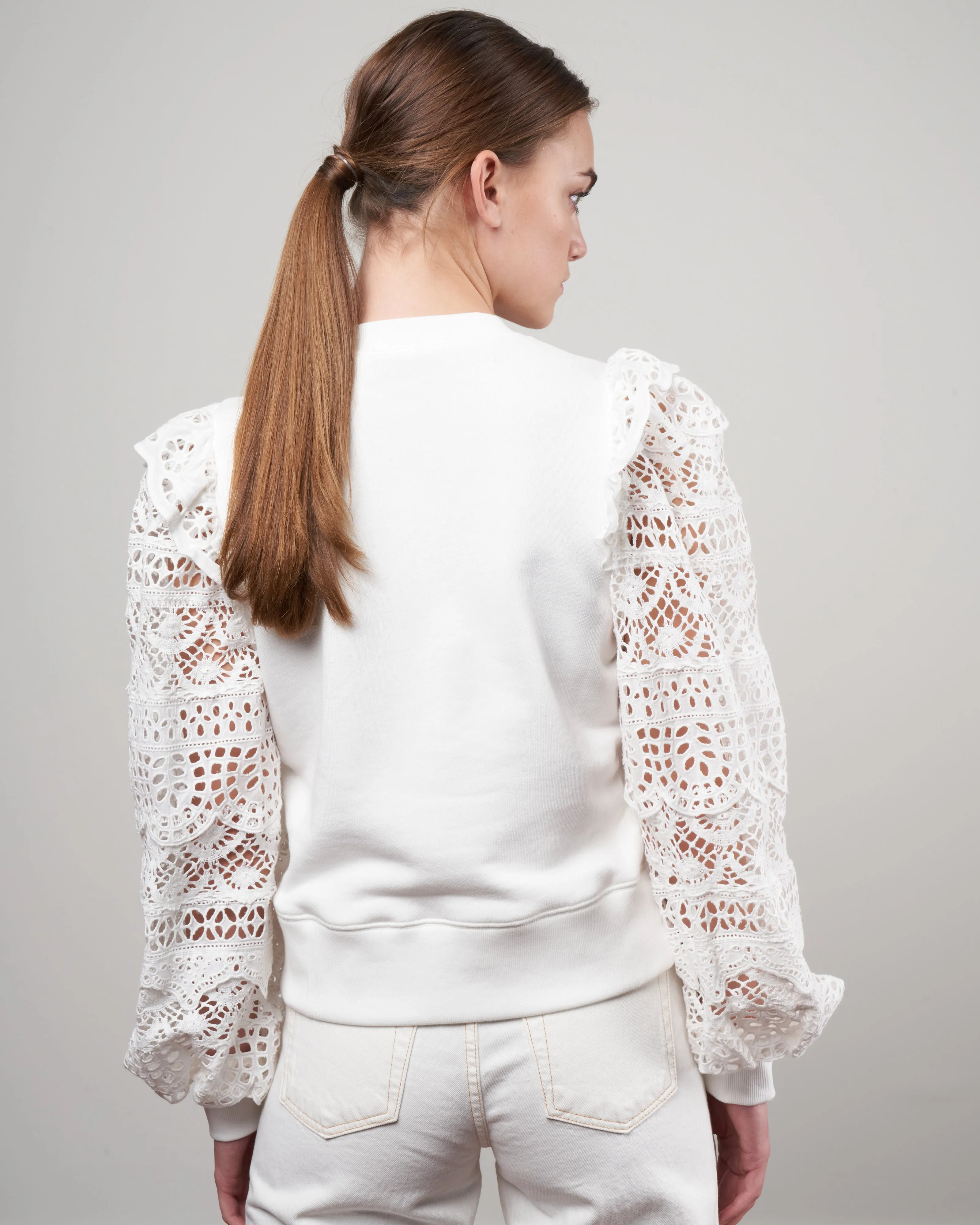 patrizia lace long sleeve combo sweatshirt - white