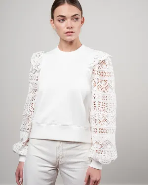 patrizia lace long sleeve combo sweatshirt - white