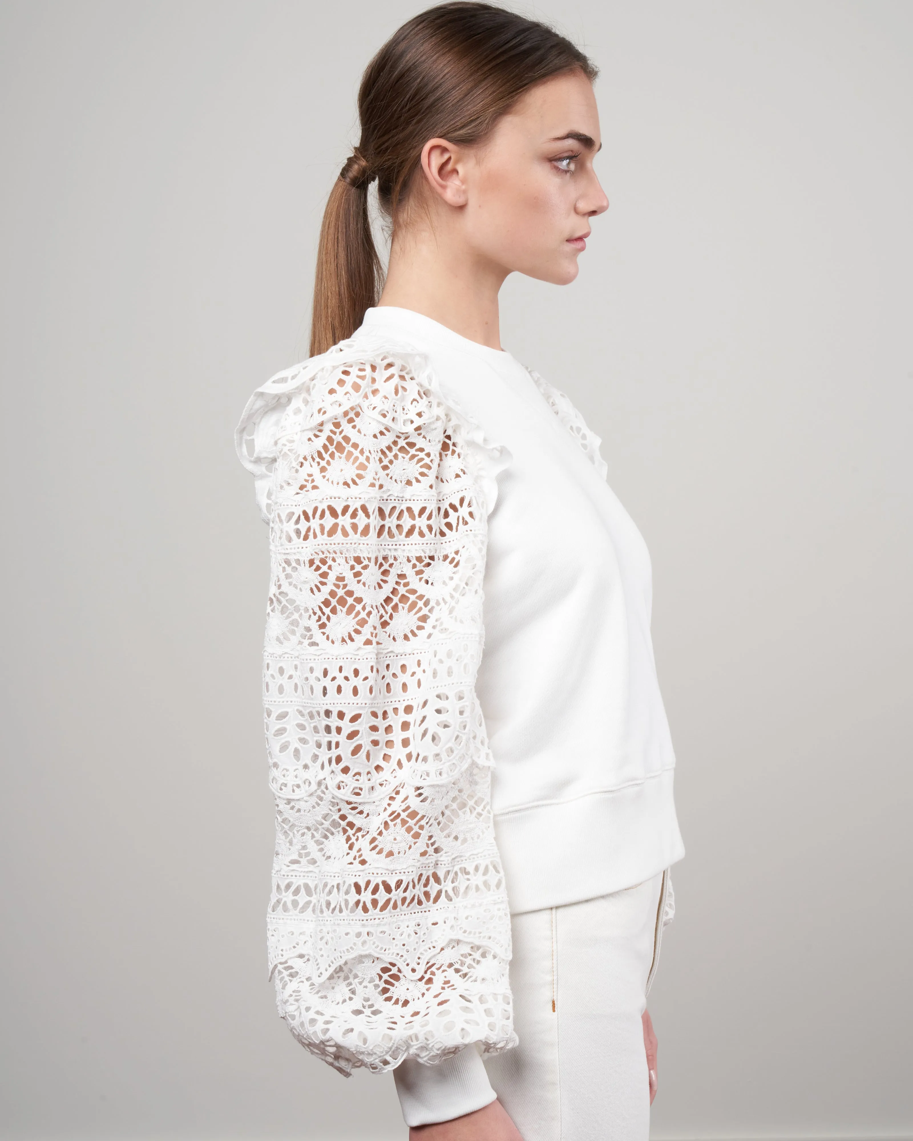 patrizia lace long sleeve combo sweatshirt - white