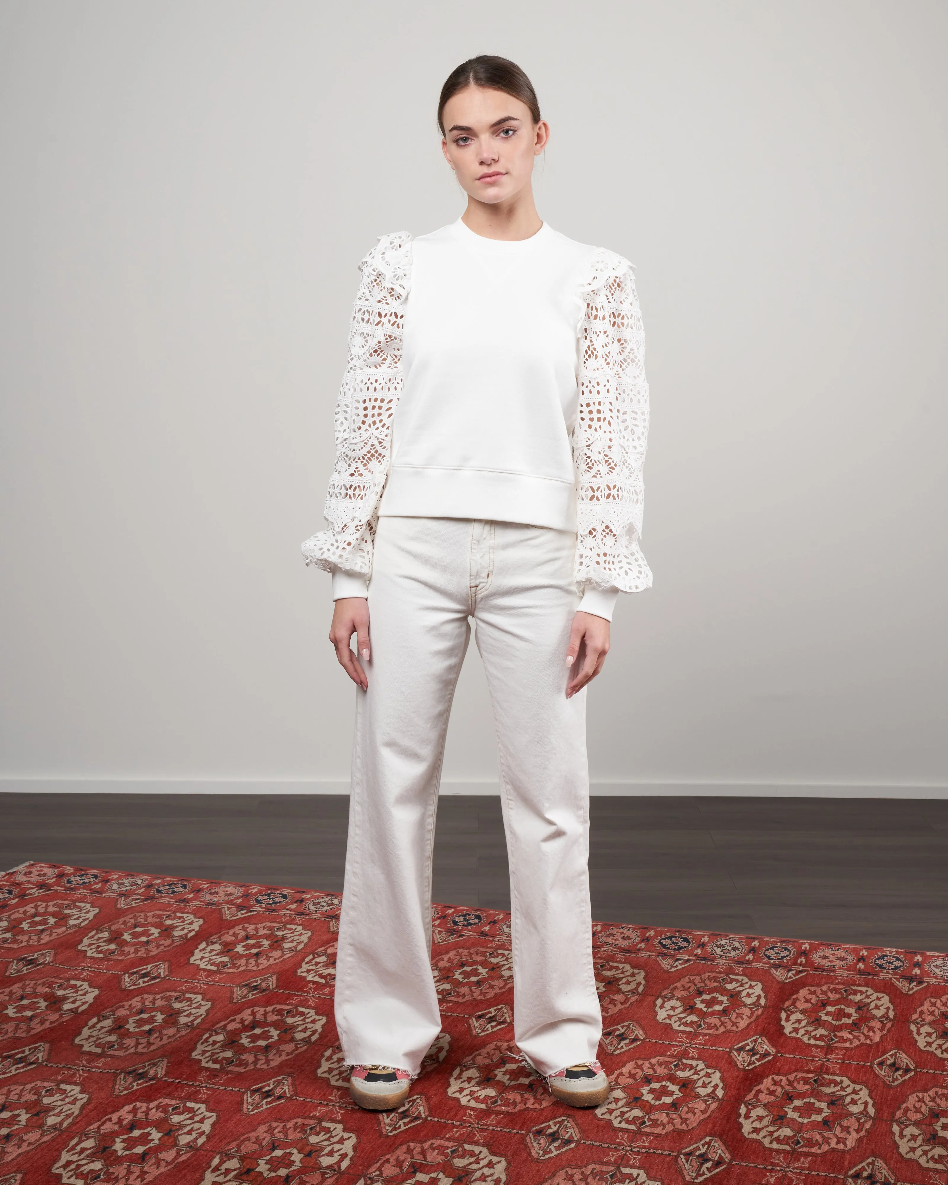 patrizia lace long sleeve combo sweatshirt - white