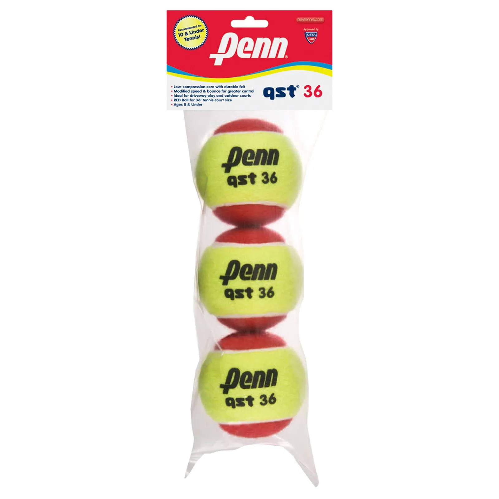 Penn QST 36 Quick Start Red Junior Tennis Balls (3 Pack)