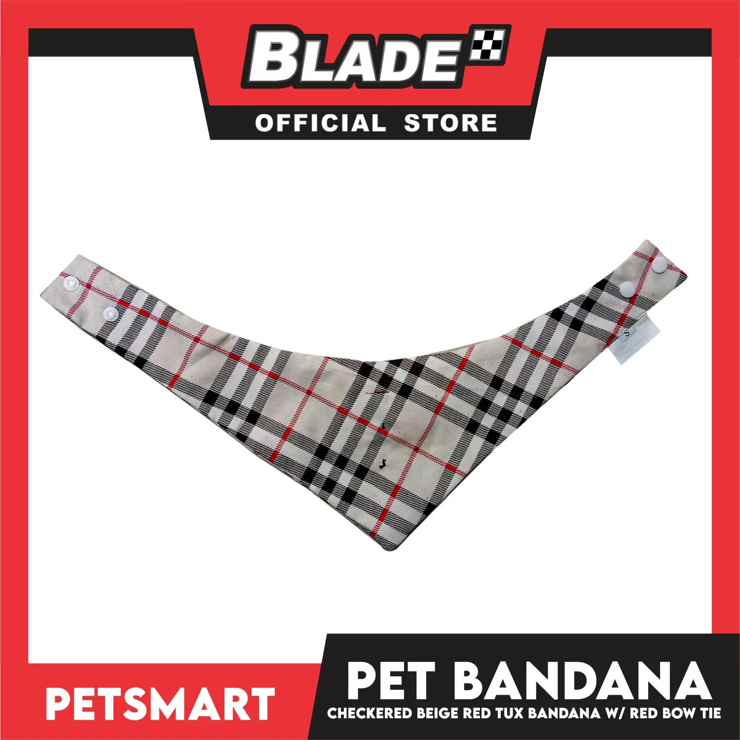 Pet Bandana Checkered Beige Red Tuxedo Bandana with Red Bow Tie Design (Small) Perfect Fit for Dogs and Cats