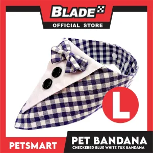 Pet Bandana Checkered Blue White Tuxedo Bandana Design (Large) Perfect Fit for Dogs and Cats