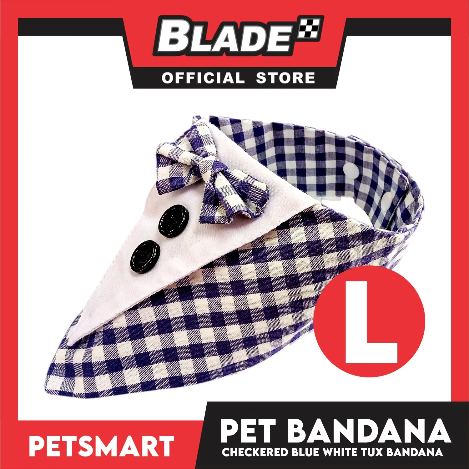 Pet Bandana Checkered Blue White Tuxedo Bandana Design (Large) Perfect Fit for Dogs and Cats