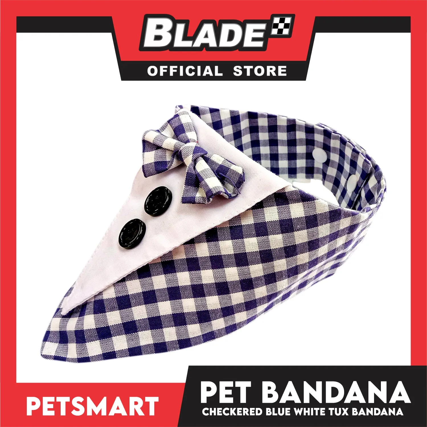 Pet Bandana Checkered Blue White Tuxedo Bandana Design (Large) Perfect Fit for Dogs and Cats