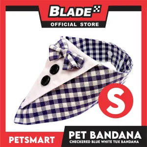 Pet Bandana Checkered Blue White Tuxedo Bandana Design (Small) Perfect Fit for Dogs and Cats