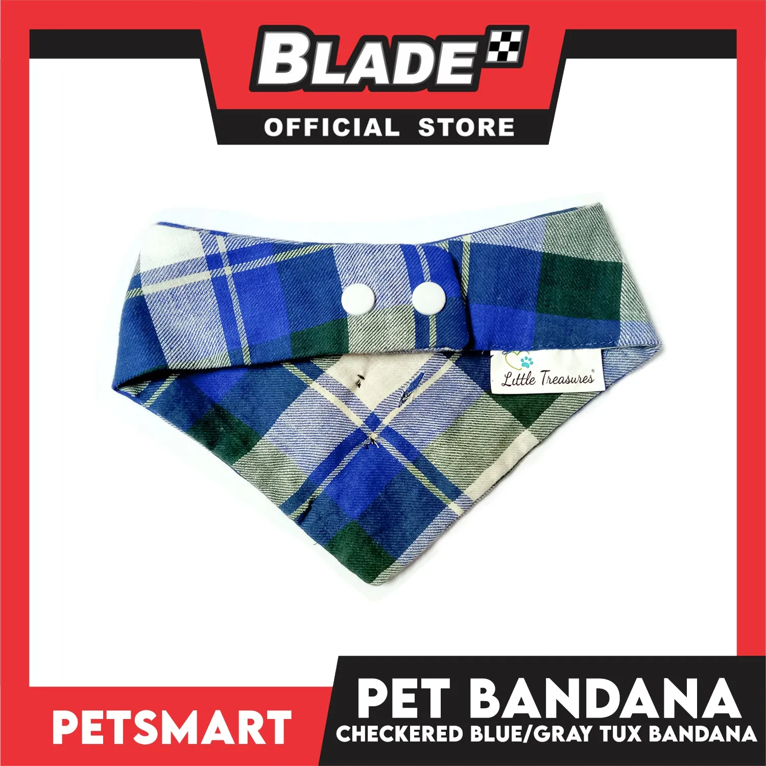 Pet Bandana Collar Scarf Checkered Blue Gray Tux Bandana DB-CTN32L (Large) Perfect Fit For Dogs And Cats, Breathable, Soft Lightweight, Fashionable Pet Bandana