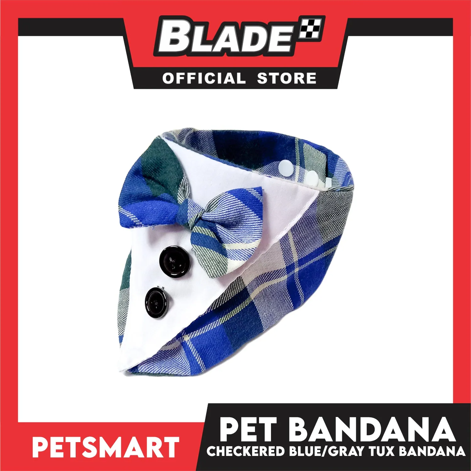 Pet Bandana Collar Scarf Checkered Blue Gray Tux Bandana DB-CTN32L (Large) Perfect Fit For Dogs And Cats, Breathable, Soft Lightweight, Fashionable Pet Bandana