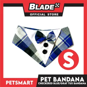 Pet Bandana Collar Scarf Checkered Blue Gray Tux Bandana DB-CTN32S (Small) Perfect Fit For Dogs And Cats, Breathable, Soft Lightweight, Fashionable Pet Bandana