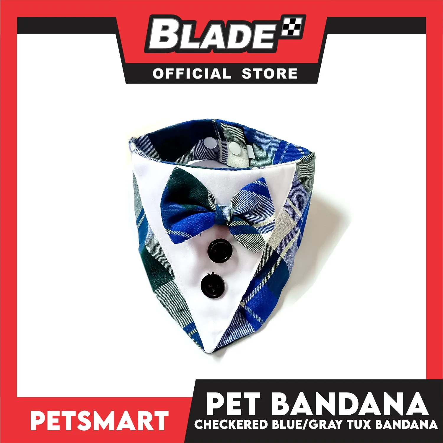 Pet Bandana Collar Scarf Checkered Blue Gray Tux Bandana DB-CTN32XL (Extra Large) Perfect Fit For Dogs And Cats, Breathable, Soft Lightweight, Fashionable Pet Bandana