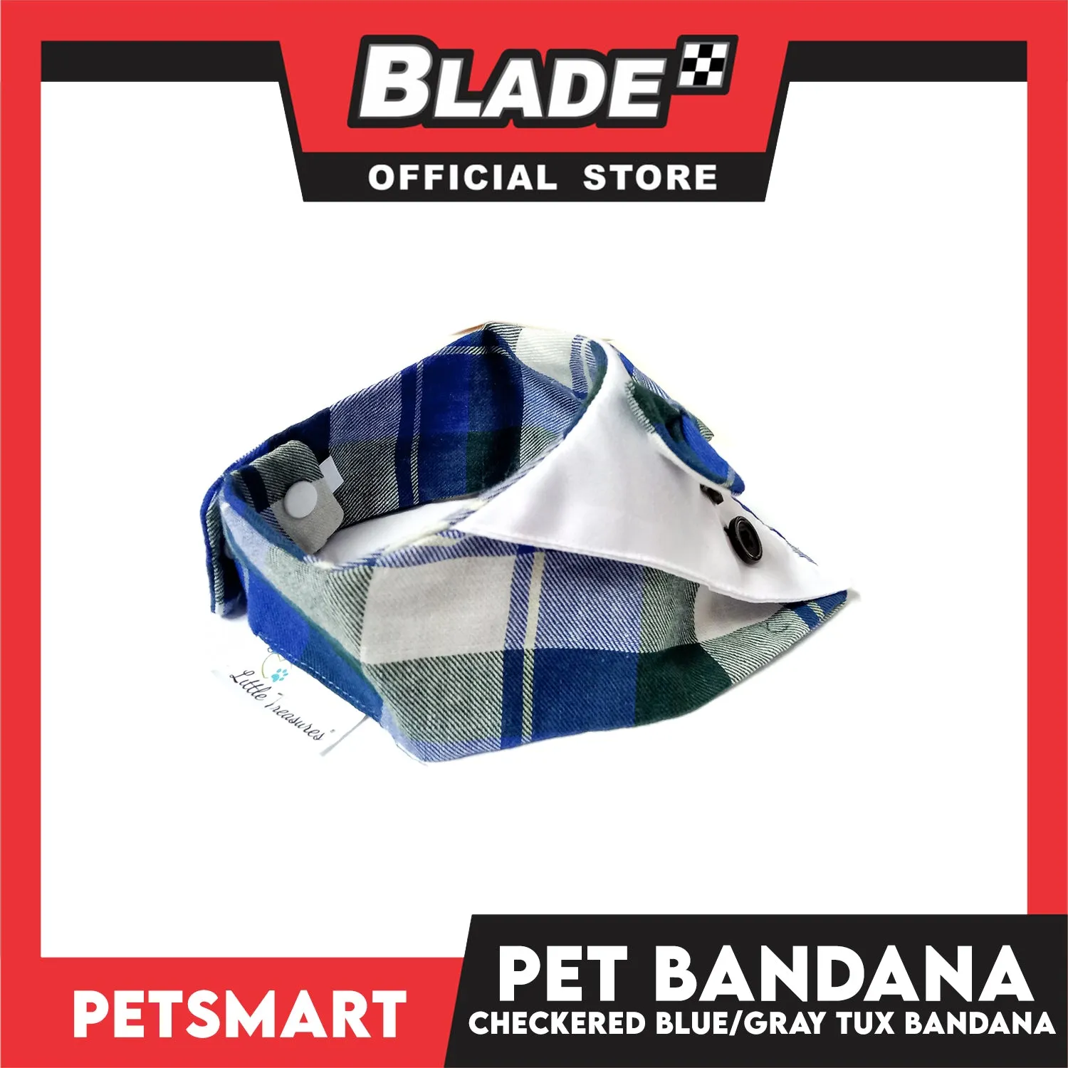 Pet Bandana Collar Scarf Checkered Blue Gray Tux Bandana DB-CTN32XL (Extra Large) Perfect Fit For Dogs And Cats, Breathable, Soft Lightweight, Fashionable Pet Bandana