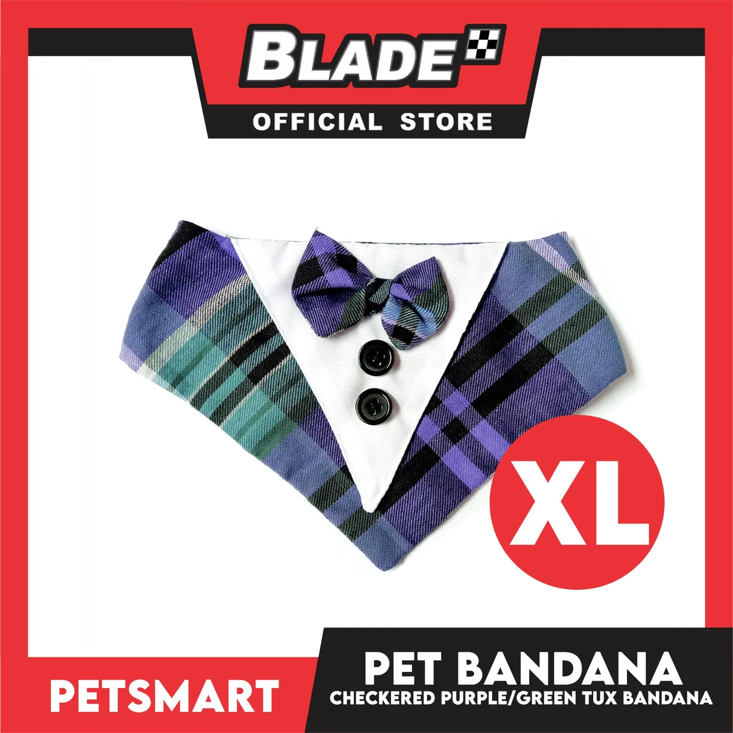 Pet Bandana Collar Scarf Checkered Purple Green Tux Bandana DB-CTN33XL (Extra Large) Perfect Fit For Dogs And Cats, Breathable, Soft Lightweight, Fashionable Pet Bandana