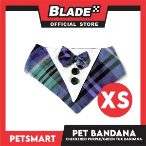 Pet Bandana Collar Scarf Checkered Purple Green Tux Bandana DB-CTN33XS (Extra Small) Perfect Fit For Dogs And Cats, Breathable, Soft Lightweight, Fashionable Pet Bandana