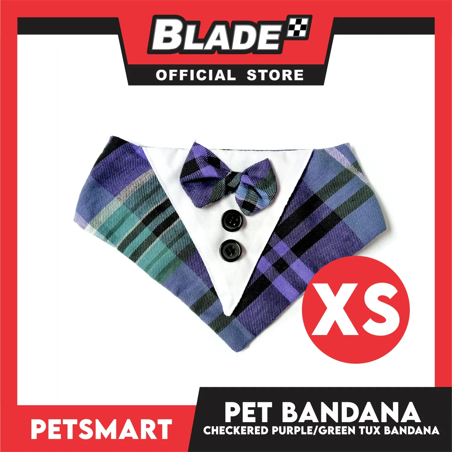 Pet Bandana Collar Scarf Checkered Purple Green Tux Bandana DB-CTN33XS (Extra Small) Perfect Fit For Dogs And Cats, Breathable, Soft Lightweight, Fashionable Pet Bandana