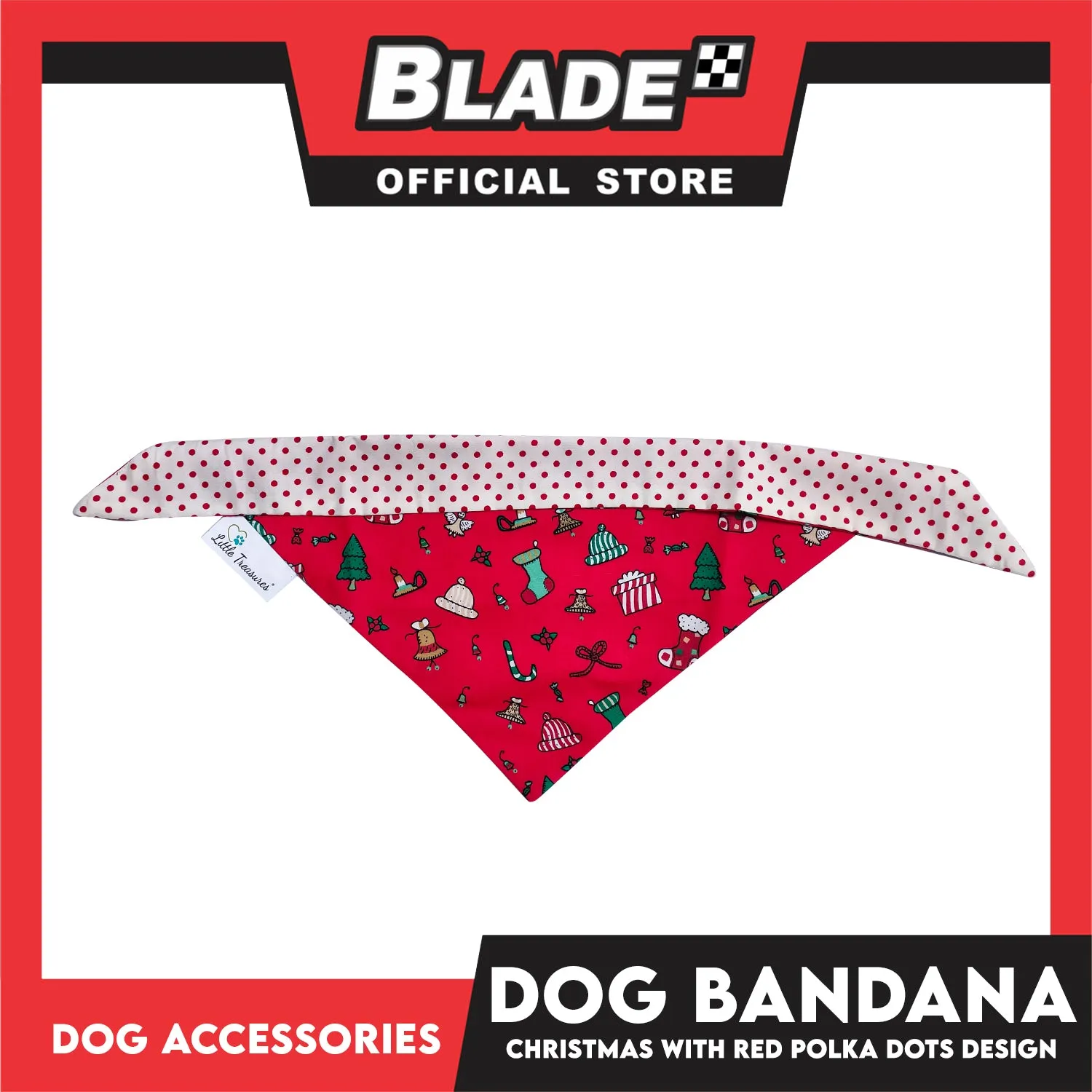 Pet Bandana Collar Scarf Reversible Christmas And Polka Dots Designs, Red And White Colors DB-CTN24S (Small) Perfect Fit For Dogs And Cats, Breathable, Soft Lightweight Pet Bandana